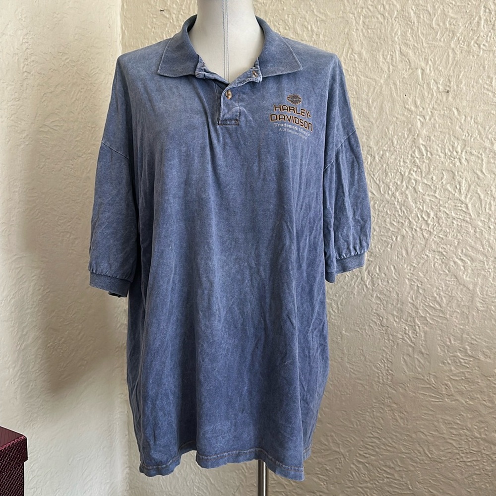 Harley-Davidson Blue Enzyme Wash Logo Polo Shirt XL